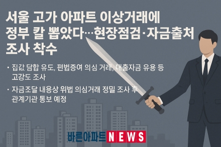 서울 고가 아파트 이상거래에 정부 칼 뽑았다…현장점검·자금출처 조사 착수