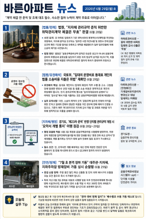 6월 29일 월요일 바른아파트뉴스 "계약 체결 전 준칙 및 조례 대조 필수, 사소한 절차 누락이 계약 무효로 이어집니다."