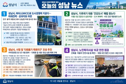 [오늘의 성남 뉴스] 26년 9월 18일 "성남시, 마이스 미래전략 수립부터 친환경·안전·건강도시 조성까지 총력"