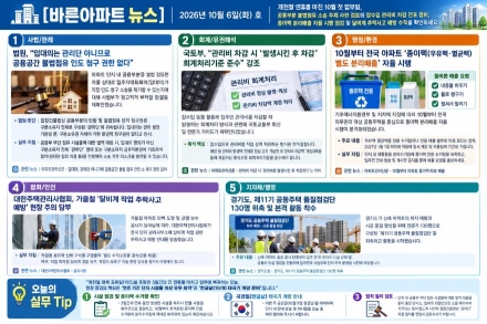 [바른아파트 뉴스] 2026년 10월 6일(화)  "개천절 연휴를 마친 10월 첫 업무일"